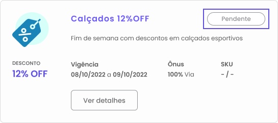 O card mostra uma campanha manual, com status Pendente, ou seja, que aguarda a ativação.